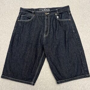 Mecca Shorts Men's 40 Blue Denim Wide Leg Baggy Hip Hop Streetwear Flap Pocket